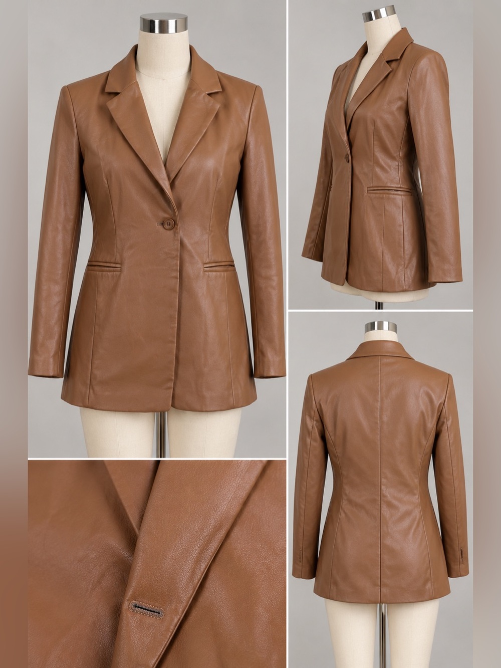 Daisy brown faux leather blazer size L NWT single button longline jacket
